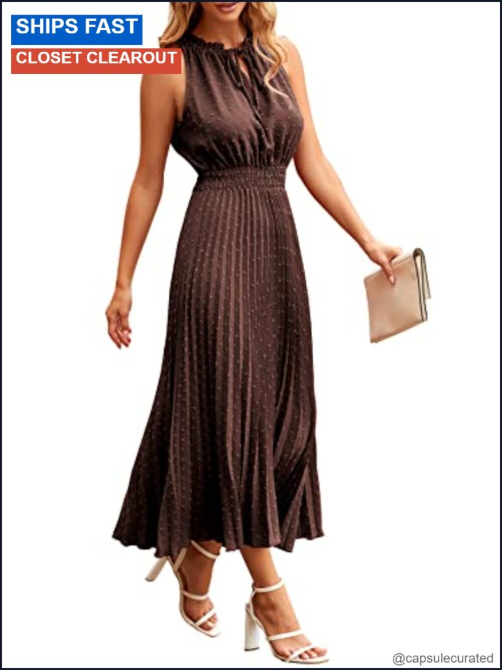 PRETTYGARDEN Womens Midi Summer Swing Dress V Neck Sleeveless